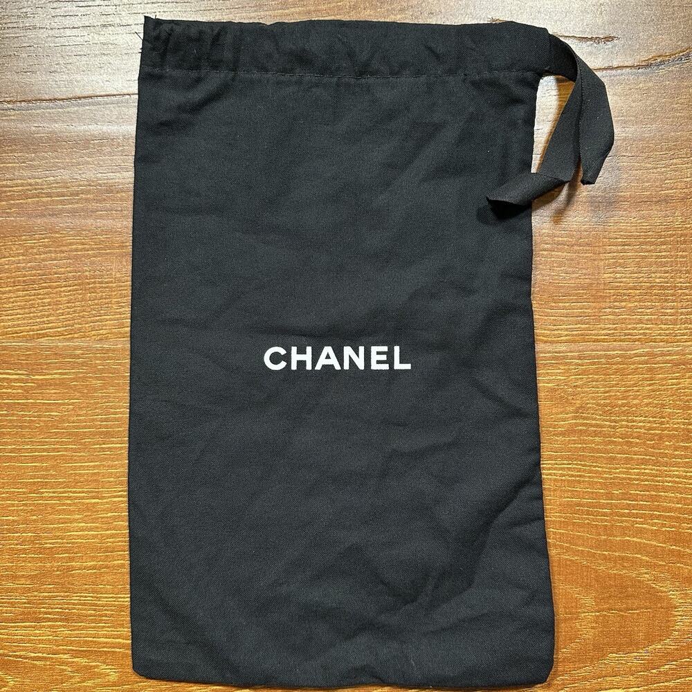 Chanel Dust Bag 12"x7.5" Black Tie Drawstring Cover Protector Storage Gift Trave